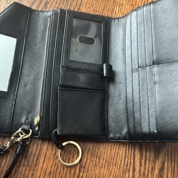 Tory Burch black texture leather golf logo snap flap large wristlet wallet. - Picture 5 of 9